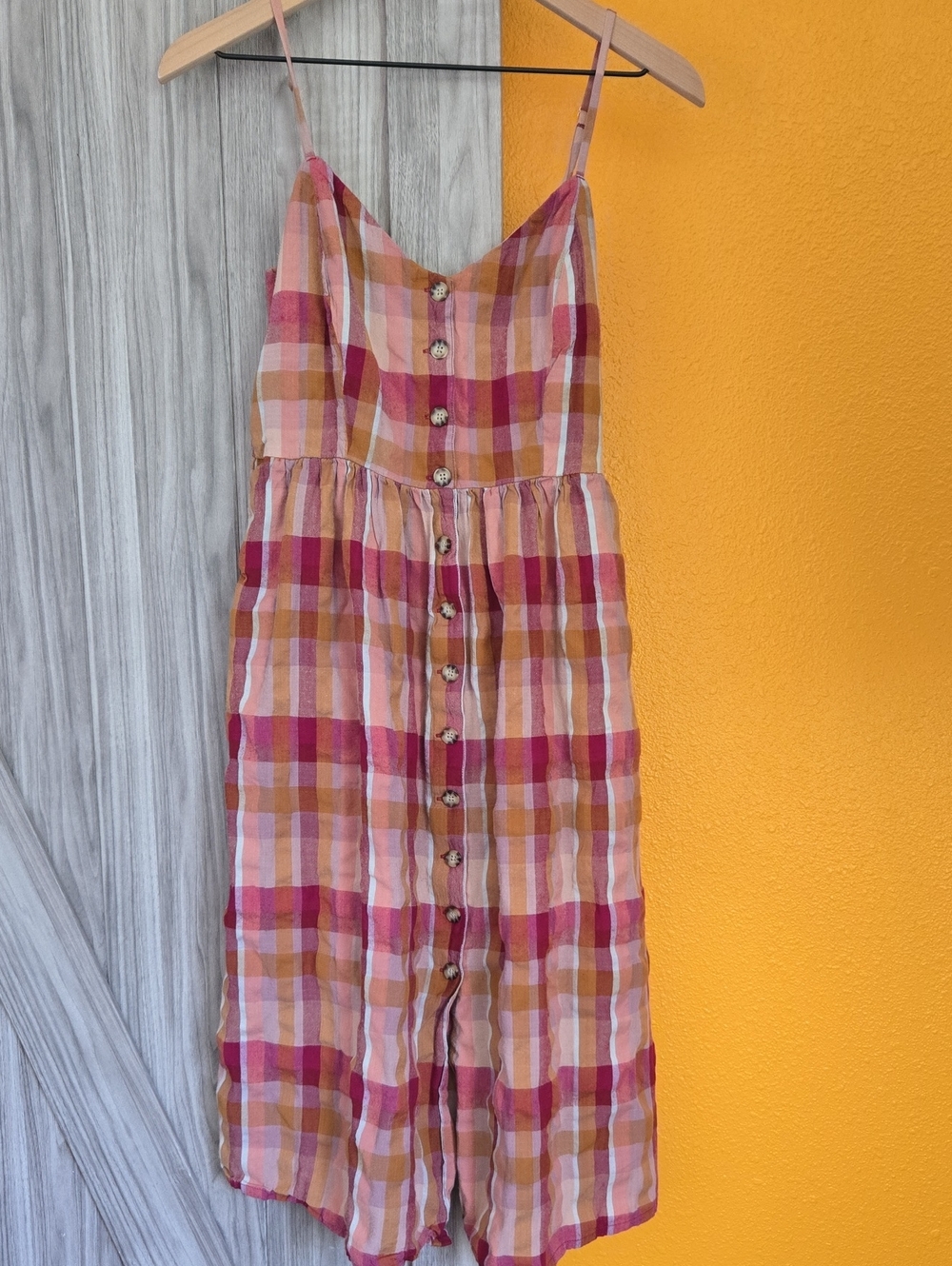 Volcom Plaid Button Front Dress in Pink & Brown Size Medium